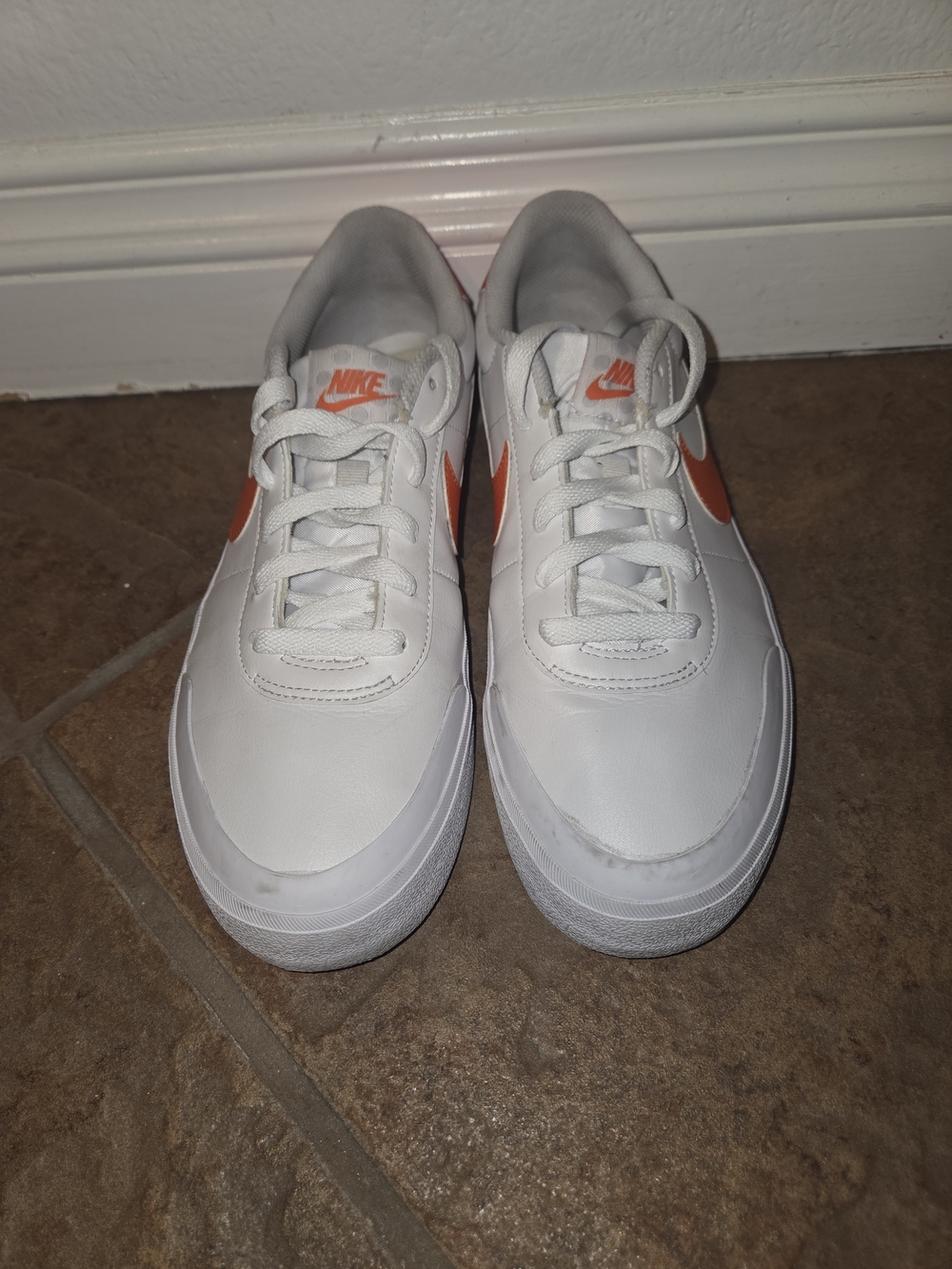 Nike Court Legacy Sneakers White Orange Low Top Lace Up Casual Shoes Unisex - Picture 3 of 11